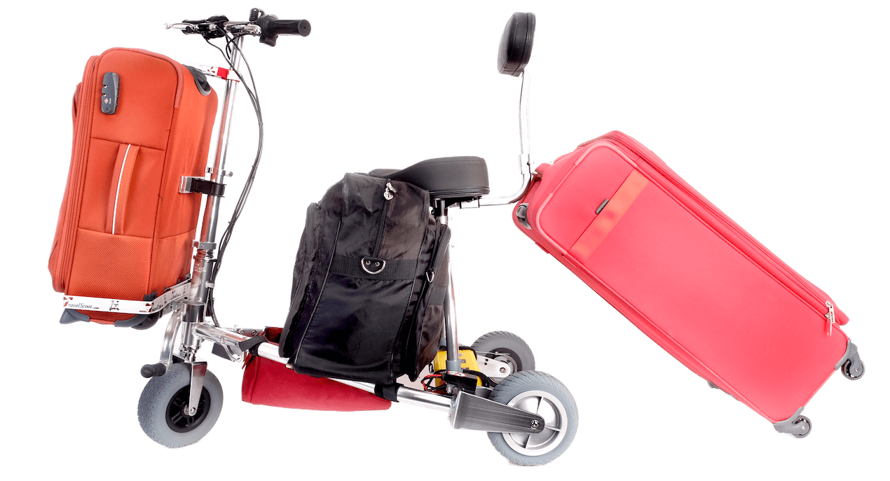 Llevar equipaje y comestibles en un scooter de movilidad