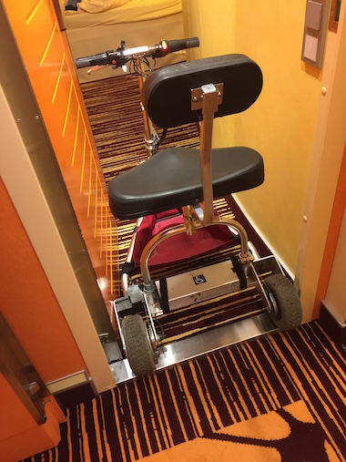 Mobility Scooter in the cabin door (61 cm) of a cruise ship